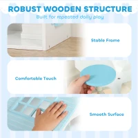 Qaba Wooden Doll House with Elevator, 5 Rooms and 13 Furniture Accessories, Pretend Play Toy Gift for Kids Ages 3-6, Blue(m-7)
