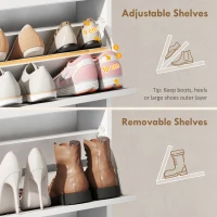 HOMCOM Shoe Cabinet, Slim Shoe Organizer Cabinet with 2 Flip Drawers, Adjustable Shelves, Drawer and Glass Top(m-5)