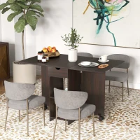 HOMCOM Folding Dining Table, Space Saving Drop Leaf Table with Drawer and Storage Shelves for Kitchen, Dining Room, Dark Brown(m-1)