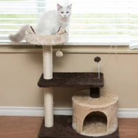 PawHut 81cm/32" Multi-level Cat Tree Scratcher Kitty Activity Center,Condo, Perch, Jumping Platforms,Toys Brown and Beige(m-9)