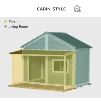 PawHut Outdoor Dog House Cabin Style, Wooden Raised Pet Kennel with Asphalt Roof, Front Door, Side Windows, Deck for Medium/Large Dogs, 53 Lbs., Grey(m-4)