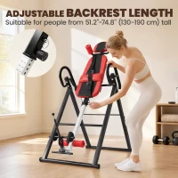 Soozier Heavy Duty Inversion Table with Protective Belt, Adjustable Folding Back Stretcher Machine with Headrest, Red(m-6)
