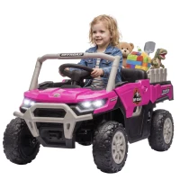 Qaba Kids Ride On Tractor, 12V Electric Tractor with Remote Control, Dual Motors, Music, Cargo Bed, Rear Suspension, Pink(m-2)