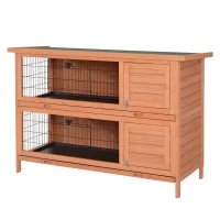 PawHut 54"L 2-Story Large Rabbit Hutch Bunny Cage Wooden Pet House Small Animal Habitat with Lockable Doors, No Leak Tray and Waterproof Roof for Outdoor/Indoor Orange(m-11)