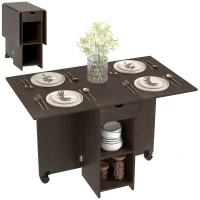 HOMCOM Folding Dining Table, Space Saving Drop Leaf Table with Drawer and Storage Shelves for Kitchen, Dining Room, Dark Brown(m-9)