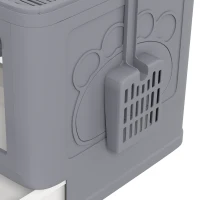 PawHut Cat Litter Box, Front Enter & Top Exit Cat Litter Tray with Scoop, Pull-out Tray, Easy to Clean, Grey(m-11)