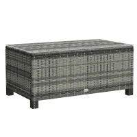 Outsunny Rattan Wicker Coffee Table with Glass Top Outdoor Garden Patio Furniture Brown Tempered(m-9)
