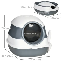 PawHut Foldable Large Cat Litter Box with Lid, Covered Kitten Litter Box w/ Automatic Cat Litter-Proof Sides, Deodorization, Easy to Clean, White and Grey(m-3)