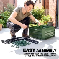 Outsunny Galvanized Planter Box, 24" x 24" x 73.5" Raised Garden Bed with Tomato Cage for Climbing Vines, Green(m-7)