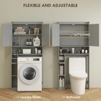 HOMCOM Modern Over The Toilet Storage Shelf with 2 Doors, Above Commode Storage Cabinet with Toilet Paper Holder, Grey(m-5)