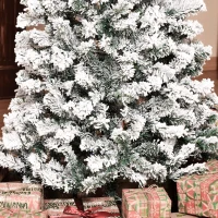 HOMCOM 7.5 Feet Christmas Tree Prelit Artificial Snow Flocked with Warm White LED Light, Holiday Home Xmas Decoration, Green White(m-9)