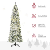 HOMCOM 7.5 Feet Christmas Tree Prelit Artificial Snow Flocked with Warm White LED Light, Holiday Home Xmas Decoration, Green White(m-4)