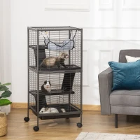 PawHut 4-Tier Rolling Small Animal Cage, Deluxe Ferret Cage for Mink Chinchilla Kitten Rabbit(m-1)