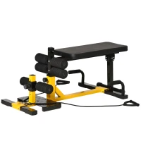 Soozier 3-in-1 Squat Machine w/ Resistance Bands, Adjustable Padded Bench & Leg Exerciser, Squats, Push Up, Sit Up for Home, Office, Gym Fitness Equipment, Yellow(m-2)