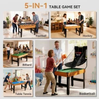 Soozier 5-in-1 Multi Game Table, 53" Combo Table with Foosball, Pool, Ping Pong, Ice Hockey & Basketball, Game Room Sports Set(m-4)