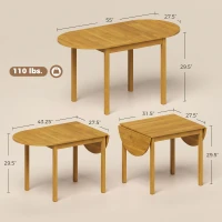 HOMCOM 55" Wood Kitchen Table, Drop Leaf Tables for Small Spaces, Oak(m-3)