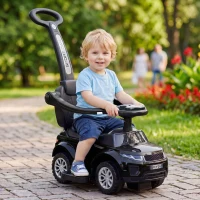 Aosom 3 In 1 Push Cars for Toddlers Kid Ride on Push Car Stroller Sliding Car with Horn Music, Black(m-10)