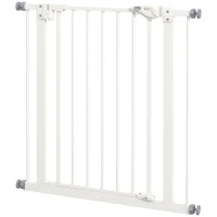 PawHut 30 Inch Tall Pet Gate with Door Dog Gate and Barrier Indoor for Stairs, Pressure-Mounted Safety Gate, White(m-2)