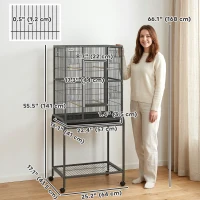 PawHut 56"H Bird Cage, Parrot Cage w/ Detachable Rolling Stand, Removable Tray, Storage Shelf, Perches, Food Container(m-3)