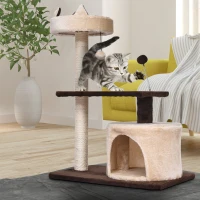 PawHut 81cm/32" Multi-level Cat Tree Scratcher Kitty Activity Center,Condo, Perch, Jumping Platforms,Toys Brown and Beige(m-8)