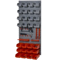 DURHAND 44PC Wall Mounted Storage Bins Parts Rack Kit with 2 Colour Parts, Hardware Screw Tool Organizer with Storage Bins, Pegboard and Hooks, Garage Plastic Organizer, Red(m-10)
