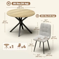 HOMCOM Dining Table Set Industrial Kitchen Table Chairs for 4 Round Table Steel Frame, Oak and Grey(m-3)