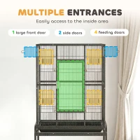PawHut 56"H Bird Cage, Parrot Cage w/ Detachable Rolling Stand, Removable Tray, Storage Shelf, Perches, Food Container(m-5)
