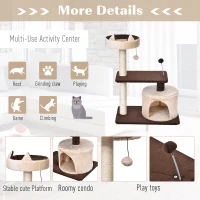 PawHut 81cm/32" Multi-level Cat Tree Scratcher Kitty Activity Center,Condo, Perch, Jumping Platforms,Toys Brown and Beige(m-5)