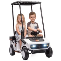 Qaba 24V Kids Golf Cart 2WD 2-Seater with Remote, Soft Start, Rear Suspension, Sunshade, Storage, Gift for 3-6 Years, White(m-11)