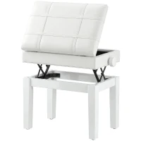 HOMCOM Faux Leather Keyboard Bench, 24.8" Adjustable Piano Bench with Padded Cushion and Storage, White(m-9)