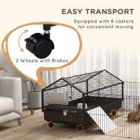 PawHut Guinea Pig Cage with Foldable Detachable Playpen, Rolling Rabbit Chinchilla Hedgehog Bunny Cage Small Animal Habitat with Water Bottle, Hay Feeder, 47" x 67" x 24.5"(m-6)
