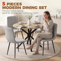 HOMCOM Dining Table Set Industrial Kitchen Table Chairs for 4 Round Table Steel Frame, Oak and Grey(m-4)
