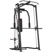 Soozier 3 In 1 Smith Machine with Dual Cable Pulley System, Chest Press Station, 17-Level Squat Rack and Barbell Bar(m-9)