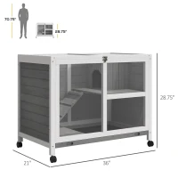 PawHut Indoor Rabbit Hutch with Wheels, Bunny Cage Guinea Pig House W/ Top Access, Ramp, Pull Out Tray, Grey(m-3)