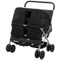 PawHut Double Pet Stroller, Foldable Dog Stroller with 2-Seater Carrier, Sunshade, Removable Pad, Safety Belt, Storage Basket(m-2)