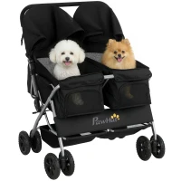 PawHut Double Pet Stroller, Foldable Dog Stroller with 2-Seater Carrier, Sunshade, Removable Pad, Safety Belt, Storage Basket(m-13)