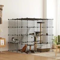 PawHut 4-Tier 55" Cat Cage Indoor with Platforms, Ramps, Accessories, for 1-3 Cats, Indoor Use, Black(m-8)