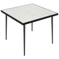 Outsunny Outdoor Dining Table for 4, Square Patio Dining Table with Marble Effect Tempered Glass Top and Steel Frame, White(m-9)