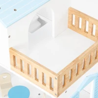 Qaba Wooden Doll House with Elevator, 5 Rooms and 13 Furniture Accessories, Pretend Play Toy Gift for Kids Ages 3-6, Blue(m-10)