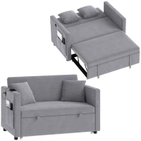 HOMCOM 52" Sofa Bed, Holland Velvet Loveseat Pull Out Sleeper Sofa with USB Ports, Adjustable Backrest, Side Pockets, Dark Grey(m-13)
