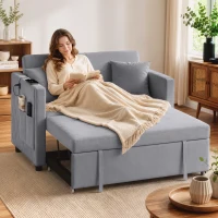 HOMCOM 52" Sofa Bed, Holland Velvet Loveseat Pull Out Sleeper Sofa with USB Ports, Adjustable Backrest, Side Pockets, Dark Grey(m-1)