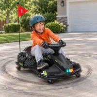 Aosom 12V Electric Drifting Go Kart w/ Slow Start, Music, Lights, Black(m-2)