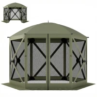 Outsunny 10 x 11 ft Pop Up Gazebo Screen Tent, Portable Instant Camping Canopy Screen House with Nettings, Carry Bag, Dark Green(m-1)
