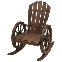 Outsunny Patio Wooden Rocking Chair, Wagon Outdoor Rocker Chair with Slatted Design and Wheel Armrests for Garden, Carbonized(m-14)