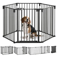 PawHut Dog Safety Gate 6-Panel Playpen Fireplace Christmas Tree Steel Fence Stair Barrier Room Divider Black(m-9)