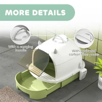 PawHut Cat Litter Box with Lid, Front Door Flap, Scoop, Handle, Easy Clean, for Small and Medium Cats, Green(m-7)