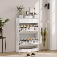 HOMCOM Shoe Cabinet, Slim Shoe Organizer Cabinet with 2 Flip Drawers, Adjustable Shelves, Drawer and Glass Top(m-1)