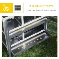 PawHut Wood Rabbit Hutch with 2 Large Main House, Ramp, Trays, Grey(m-6)
