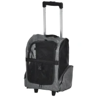 PawHut 2-IN-1 Pet Luggage Box Backpack Carrier Cats Dogs w/ Handle, Rolling Wheel Grey(m-2)
