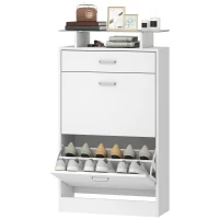HOMCOM Shoe Cabinet, Slim Shoe Organizer Cabinet with 2 Flip Drawers, Adjustable Shelves, Drawer and Glass Top(m-12)